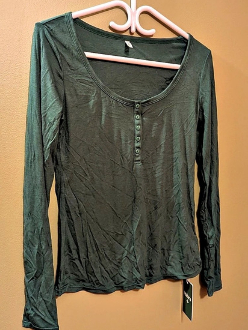 Halara Ribbed Henley Neck Long Sleeve Slim Casual Top